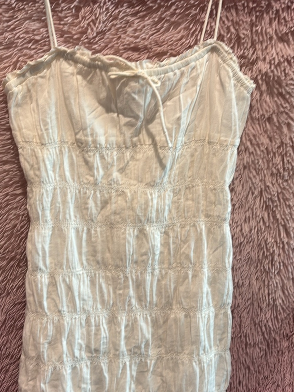 Divided White Smocked Spaghetti Strap Mini Dress